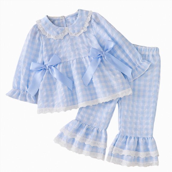 JUMEYU Toddler Bell Bottom Outfit Toddler Girl Clothes Kid Fall Outfit Long Sleeve Shirt Top Pants Winter Clothing Set 2T 3T (Light Blue,2-3 Years)