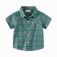thumbnail image 1 of JUMEYU Toddler Boy Button Down Shirt Boys' Short Sleeve Dress Shirt Button Down with Pocket for School Party Wedding 3T 4T (Green,3-4 Years), 1 of 3