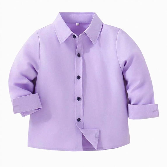 JUMEYU Toddler Boy Uniform Shirts Boys Soft Wrinkle Free Dress Shirt Long Sleeve Button Down Shirt Cotton Blend Stretch School Uniform Formal Daily Graduation 2T 3T (Purple,2-3 Years)