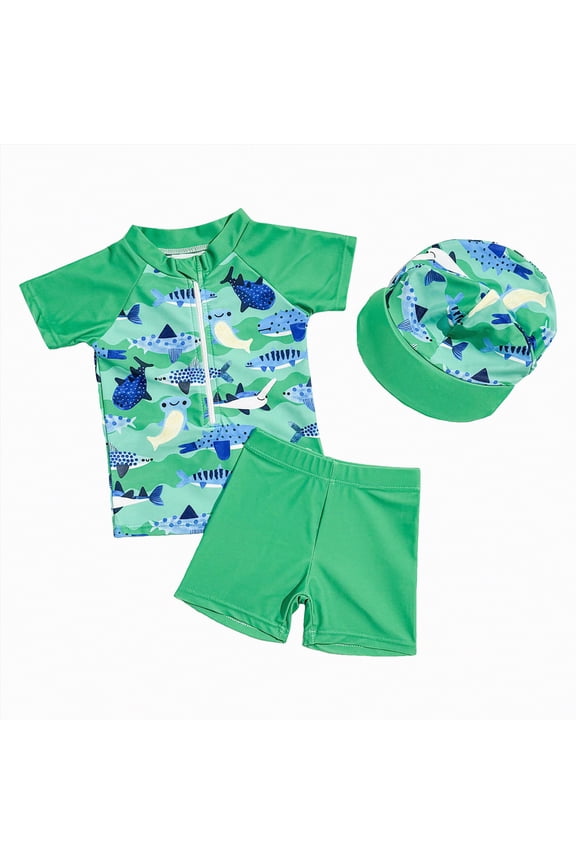 Toddler Boys Bathing Suit Raglan Rash Guard and Swim Trunks UPF 50+ Outfit Set Infant to Little Kid 6 12 Months (Green,6-12 Months)
