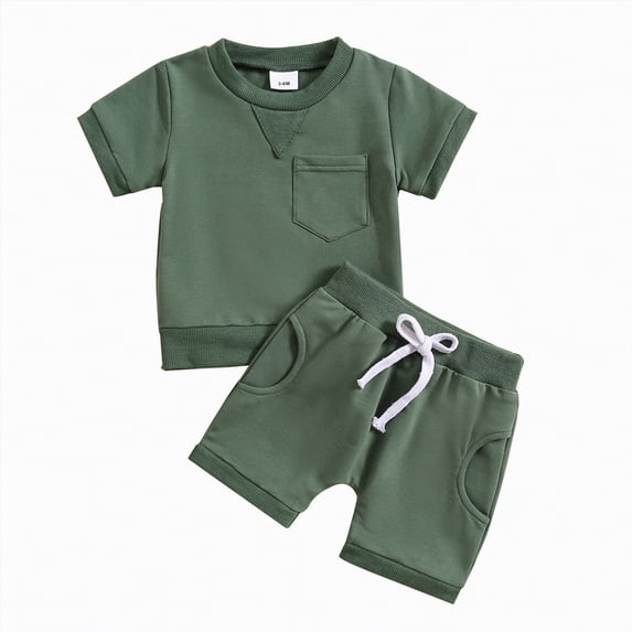 JUMEYU Toddler Boys Clothes Baby Boy Summer Outfit Contrast Color Baby Boy Short Sleeve T-shirt Tops Shorts 2PC Toddler Boy Sets 12 18 Months (Green,12-18 Months)