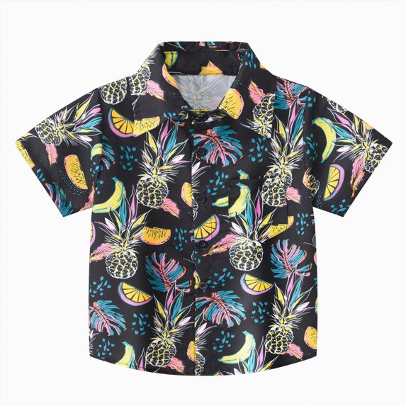 JUMEYU Toddler Boys Hawaiian Shirt Toddler Baby Boys Shirt Traditional Short Sleeve Button Down Shirts Tops 6 12 Months (Black,6-12 Months)