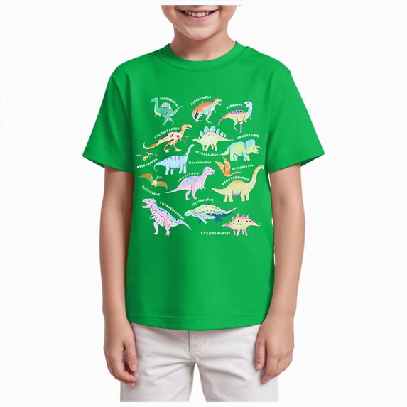 JUMEYU Toddler Boys Shirts Toddler Kids Baby Cartoon Short Sleeve Crew Neck Tee Stretchy Comfortable Breathable Trendy Tops T-Shirt 3T 4T (Green,3-4 Years)