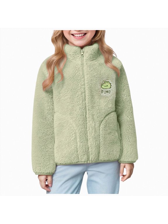 Toddler Coat Girls Plush Fleece Quarter-Zip Jacket Winter Coat Casual Outerwear 3T 4T (Green,3-4 Years)