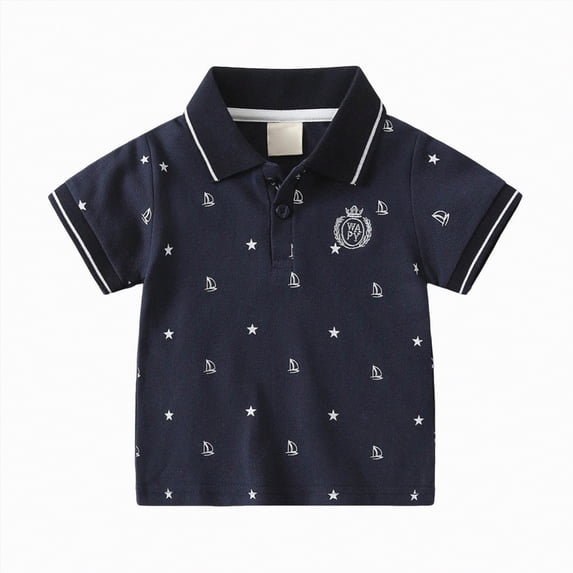 JUMEYU Toddler Dress Shirt Baby Boys Short Sleeve Polo Shirts Toddler Kids Polo Uniform Shirt Lapel Button Down Tee Shirts 5T 6T (Navy,5-6 Years)