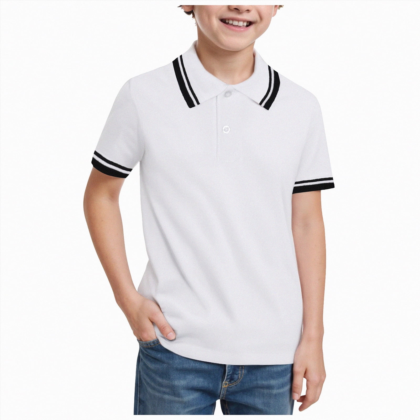 JUMEYU Toddler Dress Shirt Boys Short Sleeve Polo Shirts Solid Boys ...