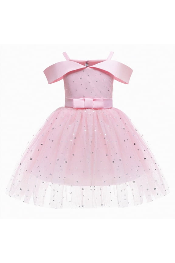 Toddler Dresses Wedding Girls Birthday Party Dress Ruffle Sleeve Sequin Dots Floral Tulle Princess Wedding Pageant Formal Gown 5T 6T (Pink,5-6 Years)