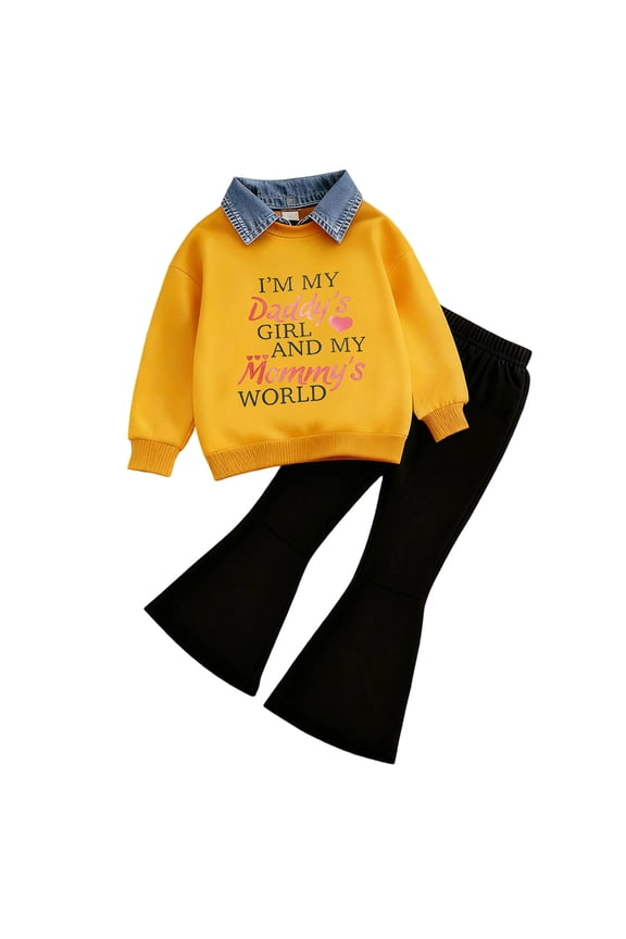 Toddler Girl Clothes Fall Girls 2 Piece Outfits Long Sleeve Raglan Top and Slim Fit Pants Daily Wear Set 2T 3T (Yellow,2-3 Years)