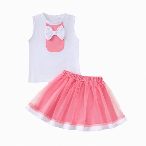 JUMEYU Toddler Girl Clothes Toddler Girl Skirts Outfit Summer 2Pcs Clothes Tops Mini Skirt Set 12 18 Months (White,12-18 Months)