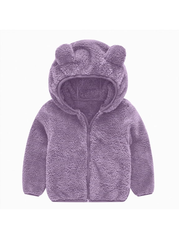 Toddler Girl Jackets Toddler Fleece Hoodie Jacket with Bear Ear Zip-Up Winter Coat 18 24 Months (Purple,18-24 Months)
