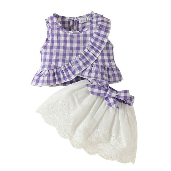 JUMEYU Toddler Girl Summer Skirt Sets Girls Tank Top and Pleated Skort Outfit Set Little Kid to Little Kid 3 6 Months (Purple,3-6 Months)