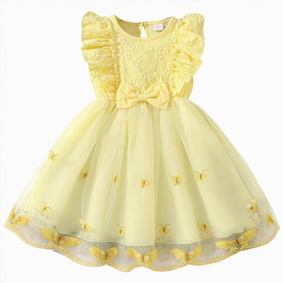 JUMEYU Toddler Girl Tulle Dress Summer Ruffle Sleeveless Baby Girl Fashion Casual Dresses 3T 4T (Yellow,3-4 Years)