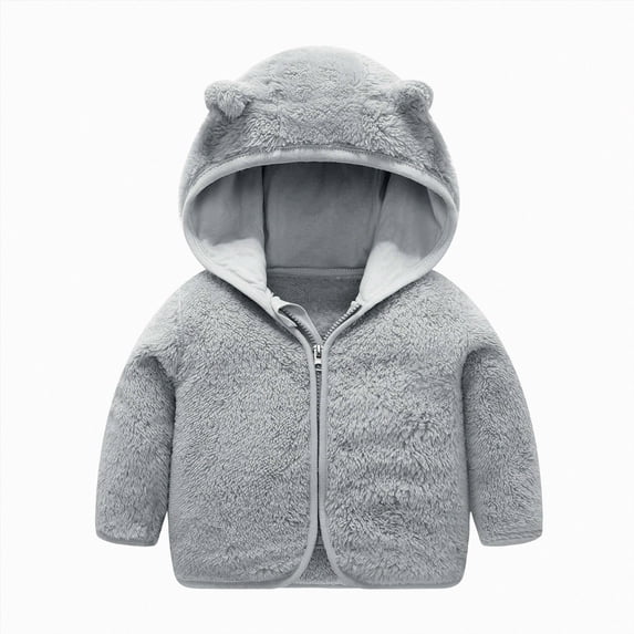 JUMEYU Toddler Girls Fleece Coat Baby Girls Sherpa Hooded Coat with Bear Ear Zip-Up Toddler Outerwear 18 24 Months (Grey,18-24 Months)