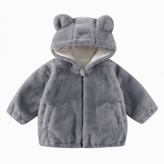 JUMEYU Toddler Girls Fleece Hoodie Toddler Girls Fleece Zip-Up Hooded Jacket with Bear Ear Plush Detail 4T 5T (Grey,4-5 Years)