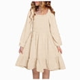 thumbnail image 1 of JUMEYU Toddler Girls Princess Sweet Long Sleeve Cotton Blend Casual Dress 4T 5T (Khaki,4-5 Years), 1 of 7