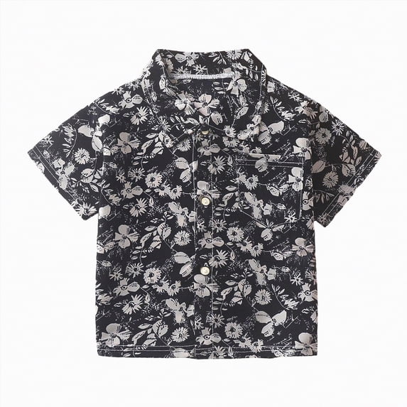 JUMEYU Toddler Hawaiian Shirts for Boys Hawaiian Button Down Dress Shirt Toddler To Big Kid Sizes 3T 4T (Black,3-4 Years)