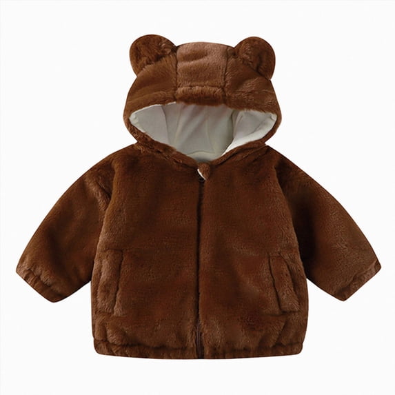 JUMEYU Toddler Jackets for Girls Toddler Girls Fleece Zip-Up Hooded Jacket with Bear Ear Plush Detail 4T 5T (Brown,4-5 Years)
