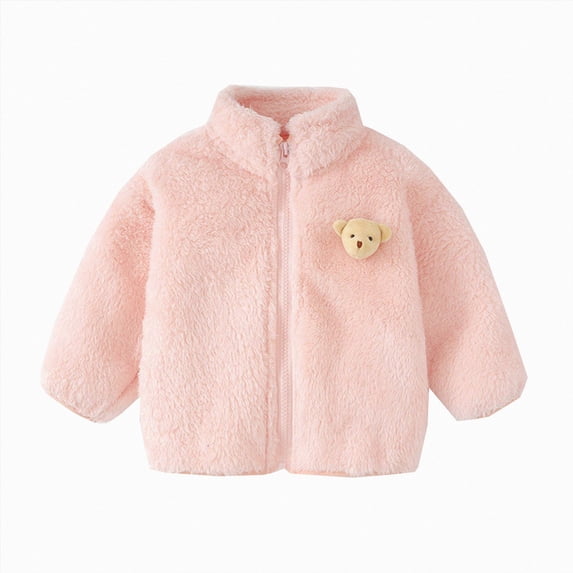JUMEYU Toddler Jackets for Girls Toddler Girls Fuzzy Plush Zip-Up Coat with Stand Collar 2T 3T (Pink,2-3 Years)