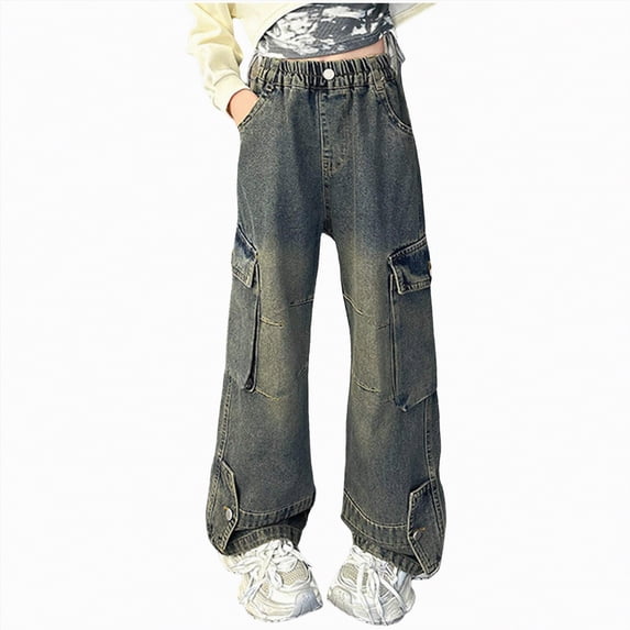 JUMEYU Toddler Jeans Toddler Girl's Print Jeans Distressed Ripped Straight Leg Denim Pants 4T 5T (Dark Gray,4-5 Years)