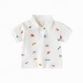 thumbnail image 1 of JUMEYU Toddler Kids Baby Polo Shirt Toddler Baby Boy Summer Clothes Golf Polo Shirt Short Sleeve Lapel Collar Striped Casual T-Shirt Tops 5T 6T (White,5-6 Years), 1 of 4