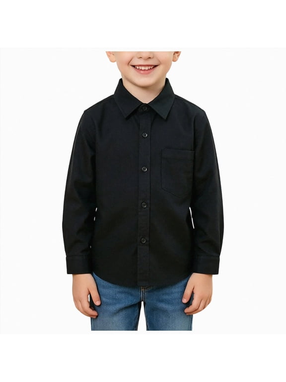 Toddler Long Sleeve Shirt Boy Boys Dress Shirts Boys Button Down Shirt Long Sleeve Soft 3T 4T (Black,3-4 Years)