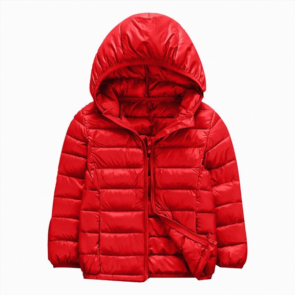 JUMEYU Toddler Puffer Winter Coat Girls and Boys Lightweight Hooded Puffer Jacket for Kids Zip-Up Coat (Red,2-3 Years)