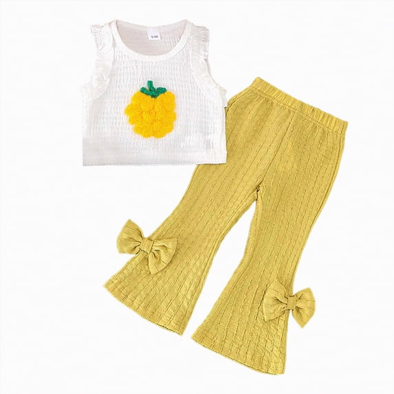 JUMEYU Toddler Sets for Girls Girls Summer Outfits Ruffle Sleeve Button Up Tops Pants Spring Toddler Girl Clothes Sets 5T 6T (Gold,5-6 Years)