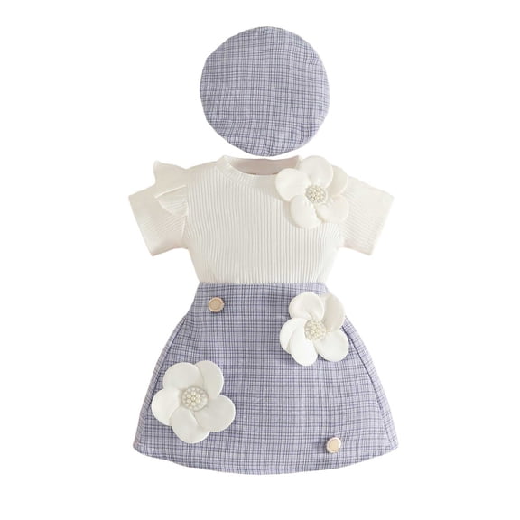 JUMEYU Toddler Skirt Set Toddler Baby Girl Summer Clothes Knit Tops Mini Skirts Set 2Pcs Outfits 12 18 Months (Purple,12-18 Months)