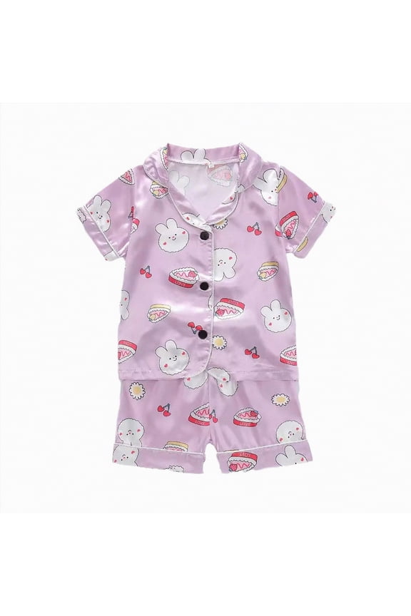 Toddler Summer Pajamas Girl Girls Pajamas Set Short Sleeve Sleepwear Summer Lounge Set Soft Pjs for Kids 4T 5T (Purple,4-5 Years)