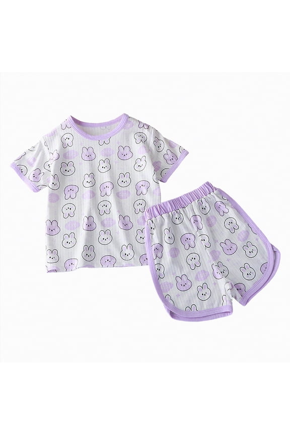 Toddler Summer Pajamas Girl Kids Girls Pajama Sets Summer Short Sleeve with Shorts 2PCS Sleepwear 6 12 Months (Purple,6-12 Months)