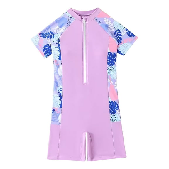 JUMEYU Toddler Swimsuit Girls One Piece Toddler Baby Girl One Piece Swimsuit Ruffles Print Swimwear Bikini Bathing Suits Summer Beachwear Clothes 4T 5T (Purple,4-5 Years)