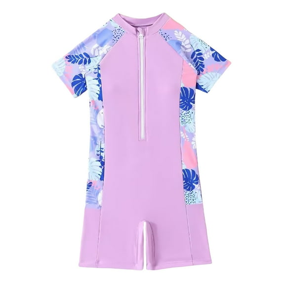 JUMEYU Toddler Swimsuit Girls One Piece Toddler Baby Girl One Piece Swimsuit Ruffles Print Swimwear Bikini Bathing Suits Summer Beachwear Clothes 4T 5T (Purple,4-5 Years)