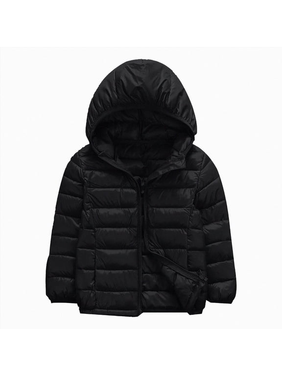 Toddler Winter Coaat Girls and Boys Lightweight Hooded Puffer Jacket for Kids Zip-Up Coat (Black,3-4 Years)