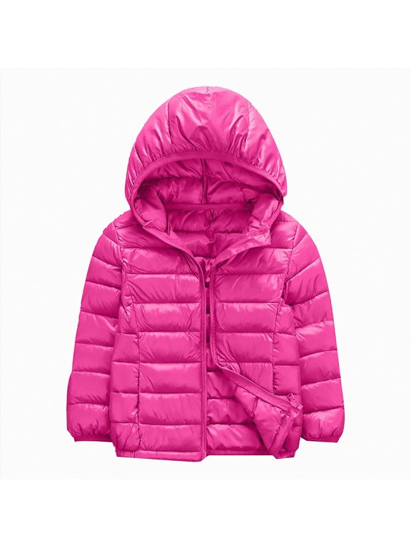 Toddler Winter Jacket Girls and Boys Lightweight Hooded Puffer Jacket for Kids Zip-Up Coat (Hot Pink,4-5 Years)
