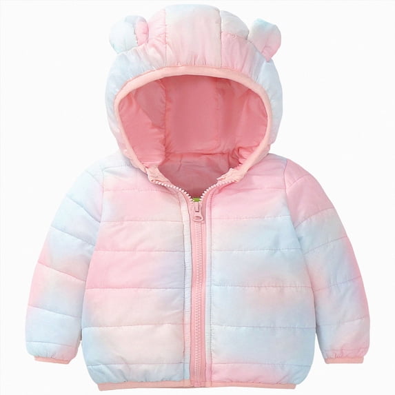 JUMEYU Toddler Winter Jackets for Girls Printed Puffer Jacket for Baby Bear Ear Hooded Zip-Up Winter Coat (Light Blue,1-2 Years)