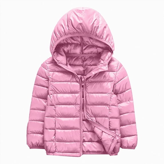 JUMEYU Toddlers Down Coat Girls and Boys Lightweight Hooded Puffer Jacket for Kids Zip-Up Coat (Light Pink,3-4 Years)
