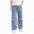 thumbnail image 1 of JUMEYU Trendy Jeans for Teens Boys Baggy Jeans Boys Straight Wide Leg Denim Pants Kids Casual Elastic Waist Loose Trousers Size 9-10 (Light Blue,9-10 Years), 1 of 6