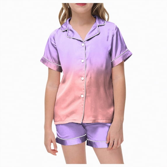 JUMEYU Tween Pajamas Girls Kids Pjs Girls Pjs Short Sleeve Crewneck Sleep Top Girl Pajamas Size 12-13 (C,12-13 Years)