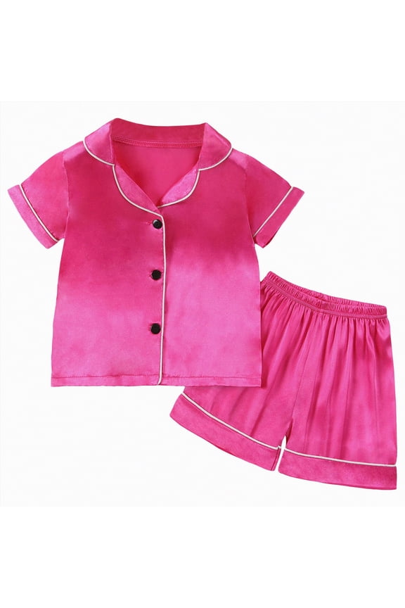 Tween Pajamas Girls Toddler Girls Silk Pajamas Short Sleeve Button-Up Top Shorts Summer 2PC Flowers Satin Pajamas Set 3T 4T (RD1,3-4 Years)