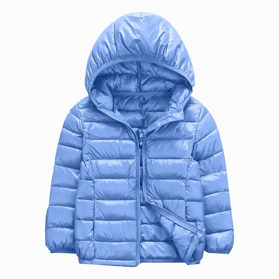 JUMEYU Warm Jacket Coat Thick Baby Girls and Boys Lightweight Hooded Puffer Jacket for Kids Zip-Up Coat (Light Blue,2-3 Years)