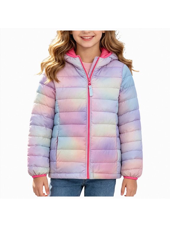 Warm Winter Coats for Girls Lightweight Packable Hooded Puffer Jacket for Girls Zip-Up Coat (Light Pink,7-8 Years)