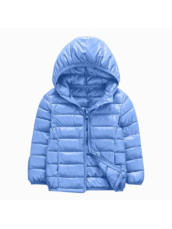 Winter Coats for Kids Girls and Boys Lightweight Hooded Puffer Jacket for Kids Zip-Up Coat (Light Blue,6-7 Years)