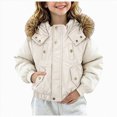 thumbnail image 1 of JUMEYU Youth Girls Winter Jackets Cropped Faux Fur Hood Puffer Bomber Jacket for Girls Snap Front (White,7-8 Years), 1 of 8