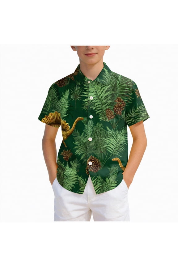 Youth Hawaiian Shirts Boys Boys Hawaii Shirt Button Up Shirts Short Tropical Shirt Kids Size 7-8 (Dark Green,7-8 Years)