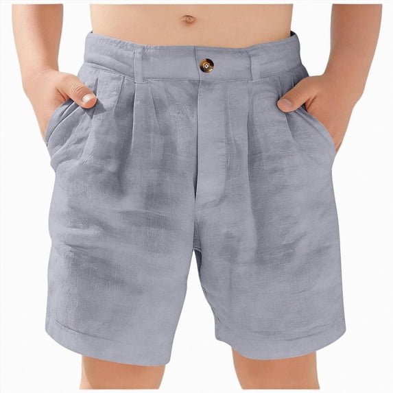 JUMEYU Youth Shorts Boys Uniform Shorts Elastic Waist Kids Golf School Shorts with Pockets Size 11-12 (Grey,11-12 Years)