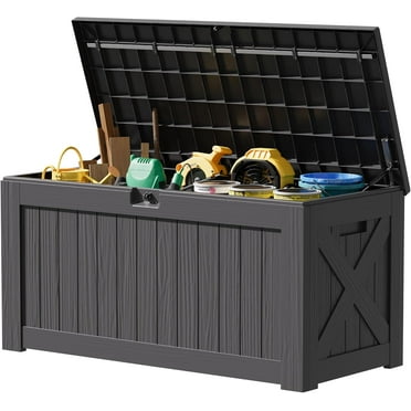 JUMMICO 120 Gallon Resin Deck Box, Large Outdoor Storage Box Waterproof & Lockable for Garden, Patio, Pools (Grey)