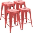 thumbnail image 1 of JUMMICO 24 Inches Metal Bar Stools  Barstools Stackable High Backless Stools Vintage Indoor Outdoor Stackable Kitchen Stools Set of 4 (Red), 1 of 10