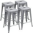 thumbnail image 1 of JUMMICO 24 Inches Metal Bar Stools  Barstools Stackable High Backless Stools Vintage Indoor Outdoor Stackable Kitchen Stools Set of 4 (Silver), 1 of 12