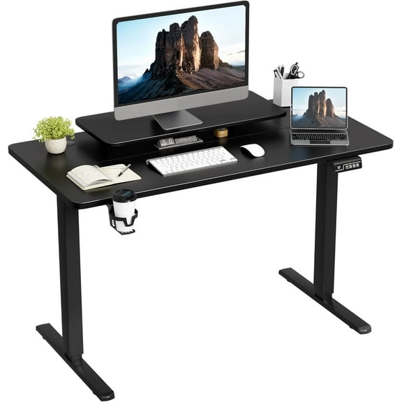 JUMMICO Electric Standing Desk, Adjustable Height Desk 47 x 24 Inch with Monitor Stand, Home Office Computer Desk (Black)