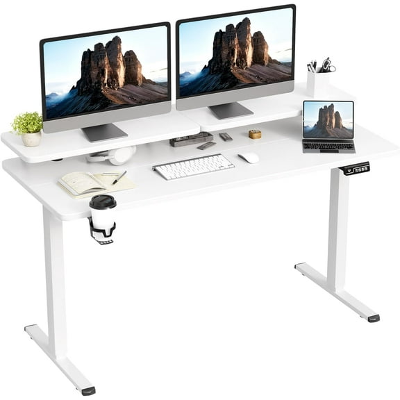 JUMMICO Electric Standing Desk, Adjustable Height Desk 55 x 24 Inch with Monitor Stand (White)